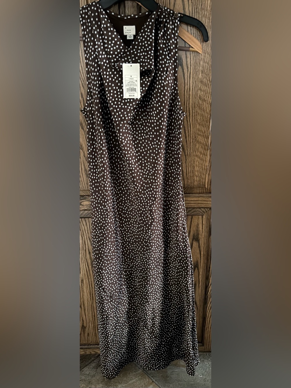 NWT Sleeveless Brown Polka Dot Maxi Dress SZ S